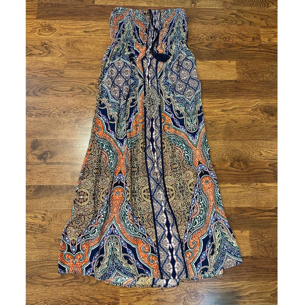 Midnight Sky Strapless Paisley Maxi Dress Women’s Large Boho Festival Beach